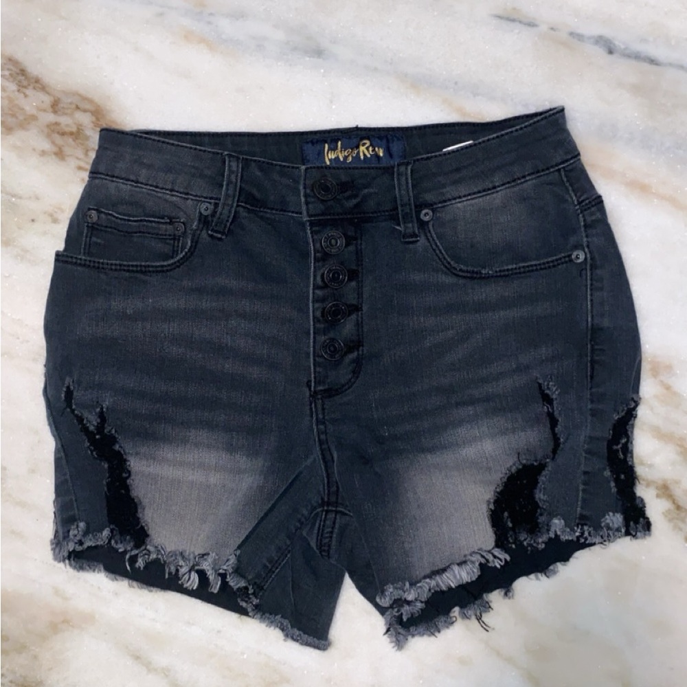 Indigo Rein Black Distressed Shorts